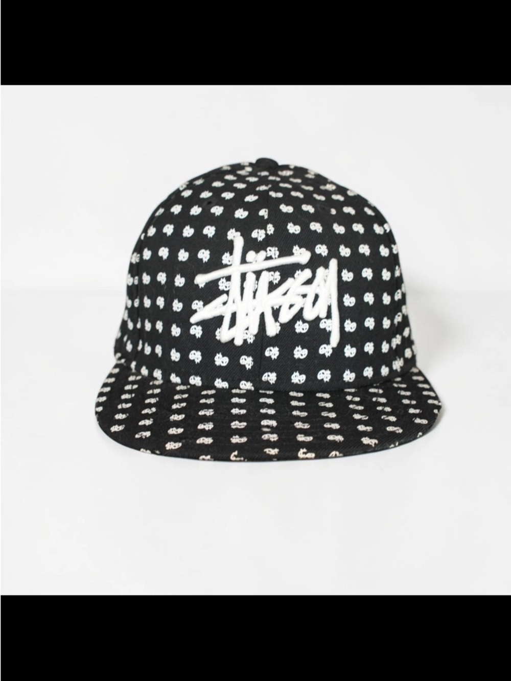 New Era X Stussy Script Authentic Caps Logo AOP Black Fitted Hat 7 1/2 59.6CM